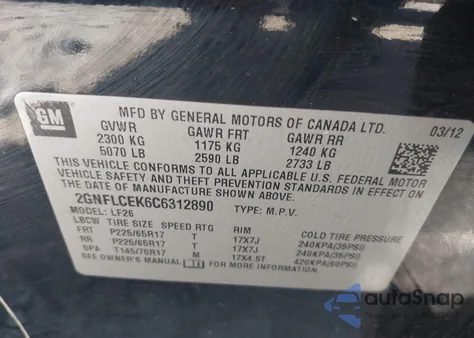 2012 Chevrolet Equinox Ls z USA, uszkodzony, nr VIN 2GNFLCEK6C6312890